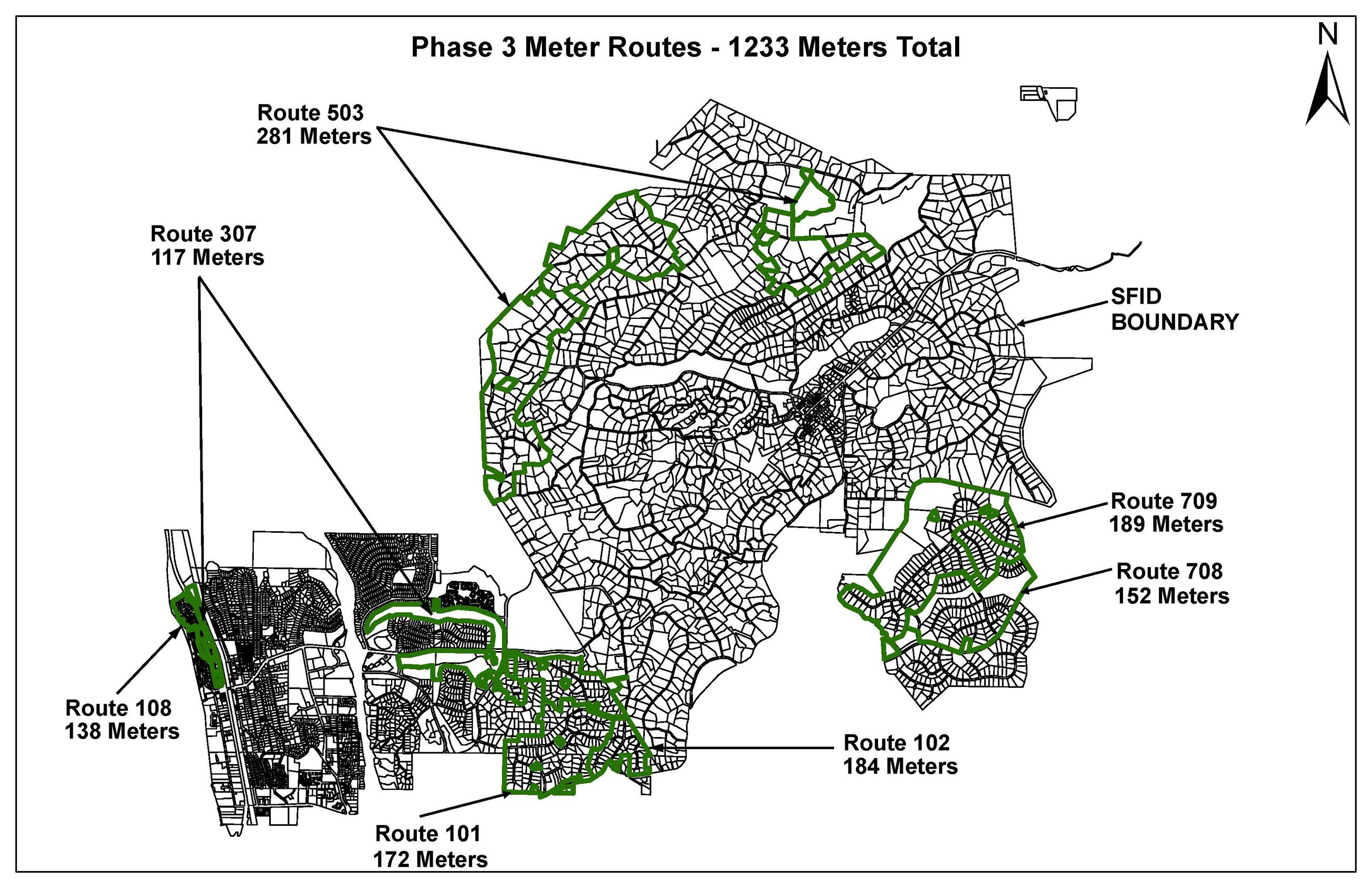 Map of the locations phase 3 will be installing meters